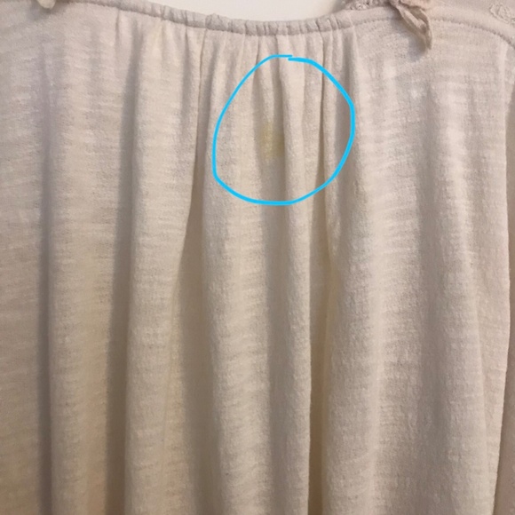 Free People Ivory Long Sleeve Lace Trim Top Sz L - Picture 5 of 5